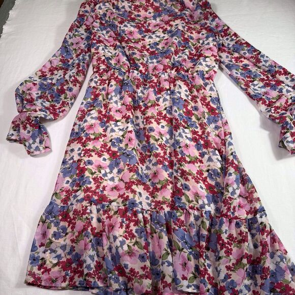 Kirundo Womens Dress Small Pink Floral Faux Wrap Ruffle Tiered Long Sleeve Flowy - Picture 11 of 13